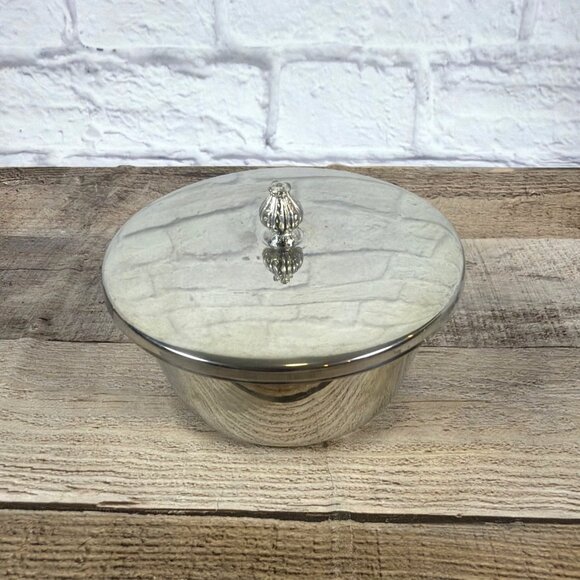 Vintage MCM 1950s Chrome Plated Round Lidded Butter Margarine Dish Serving Bowl - Picture 2 of 10